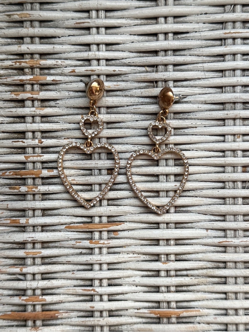 Gold-tone Double Heart Drop Earrings